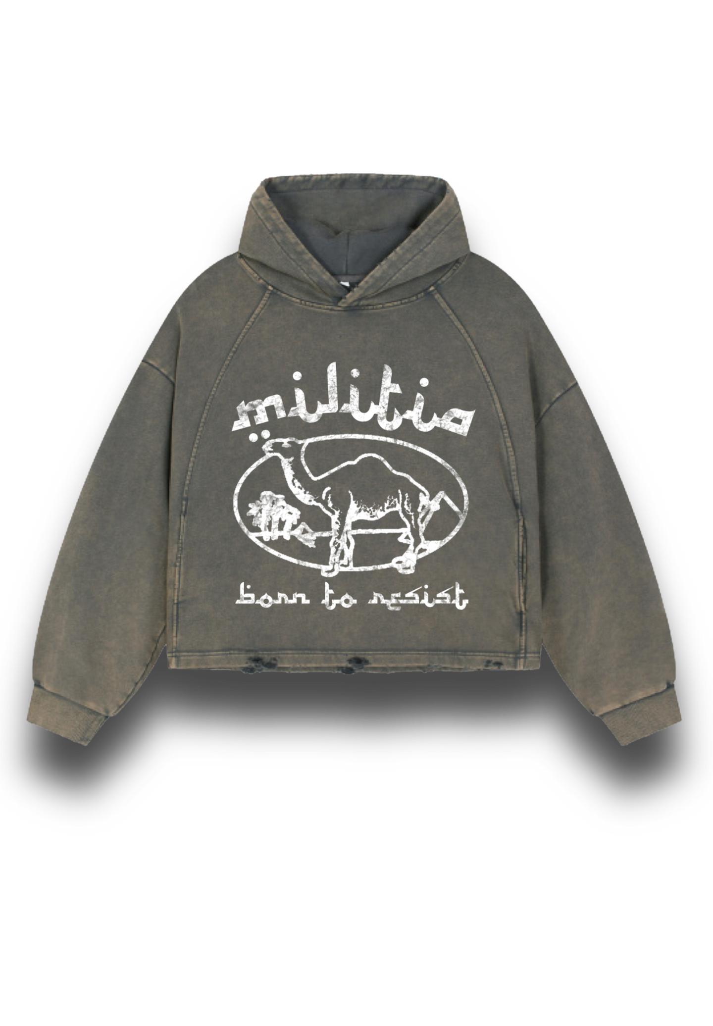 CAMEL RAW HEM HOODIE